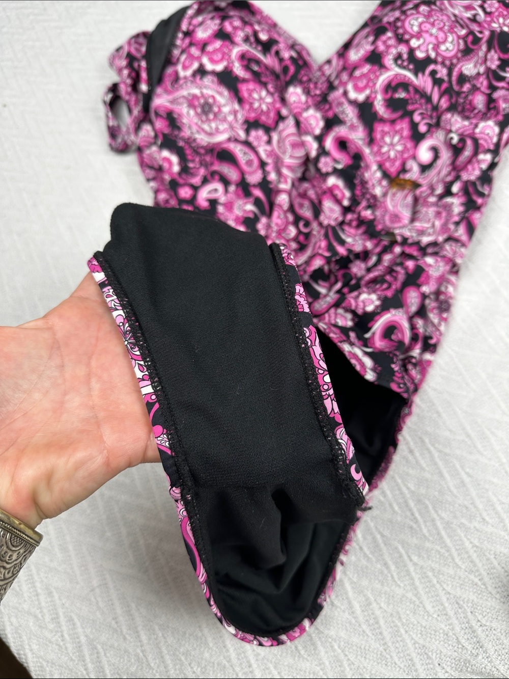 Simon Chang Black and Pink Paisley One-Piece Swimsuit - Picture 16 of 16